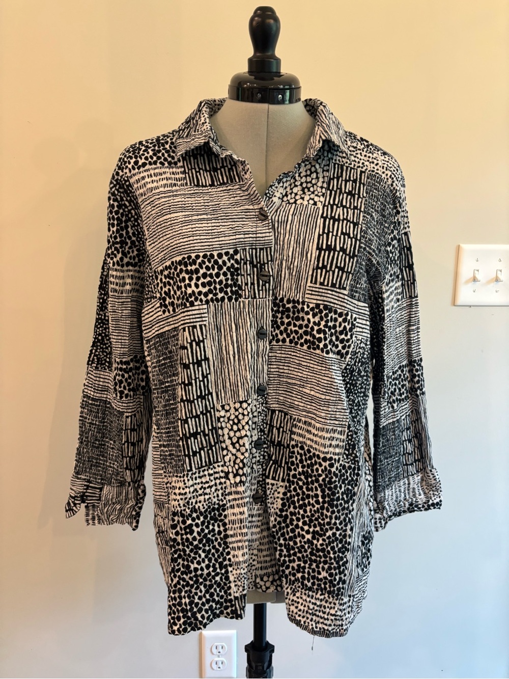 Habitat Black and White Patchwork-Print Button Front Shirt 0180